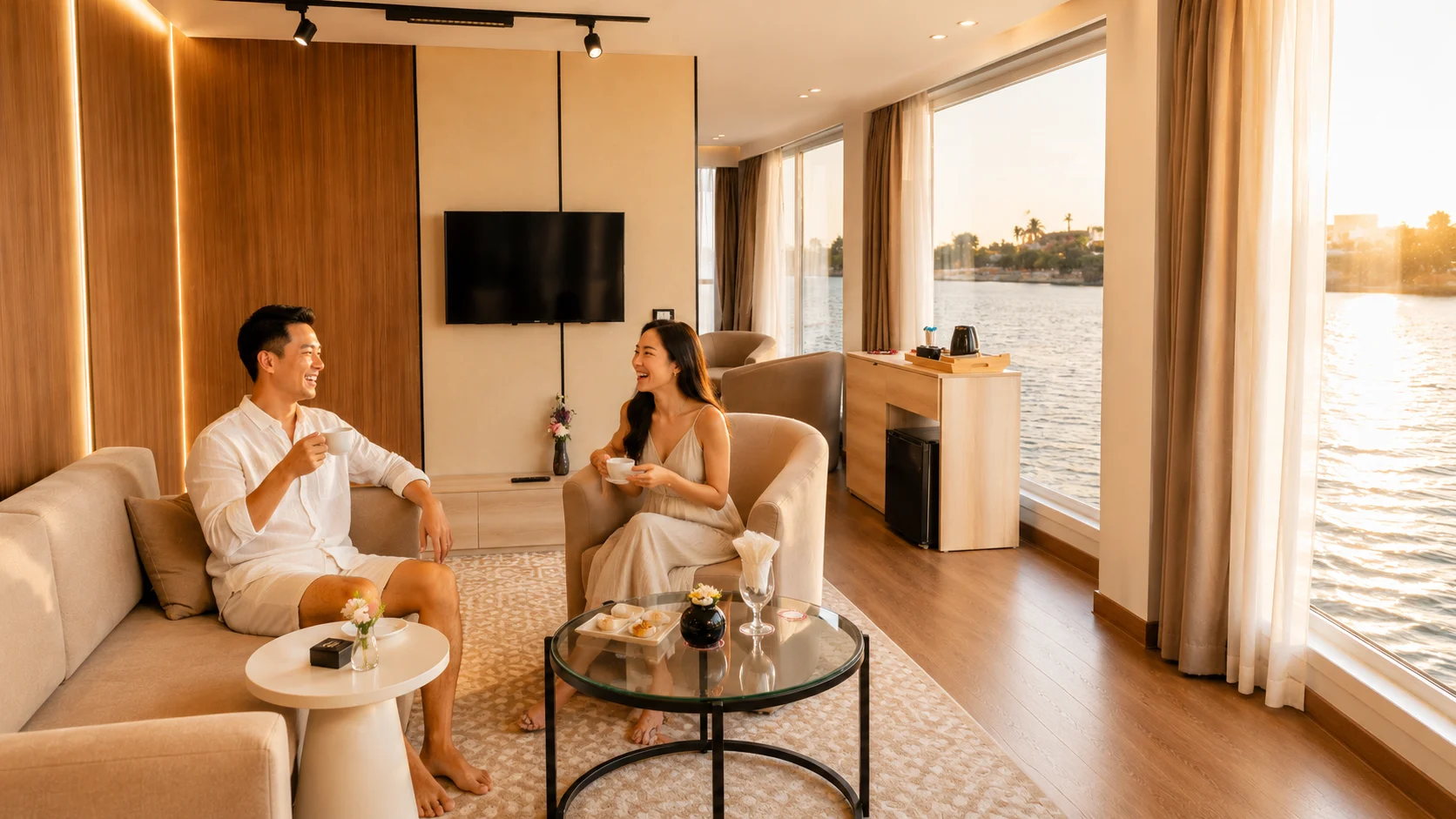 Royal suite jacuzzi aboard Hathor Dahabiya