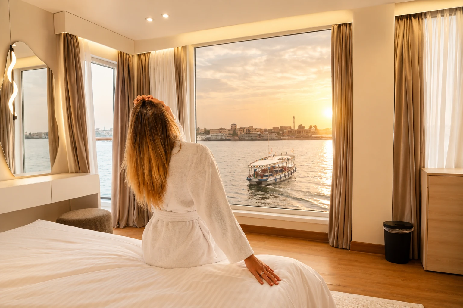 Hathor luxury suite aboard the Nile dahabiya